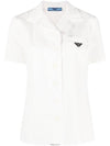 triangle logo cotton short sleeve shirt - PRADA - BALAAN 5