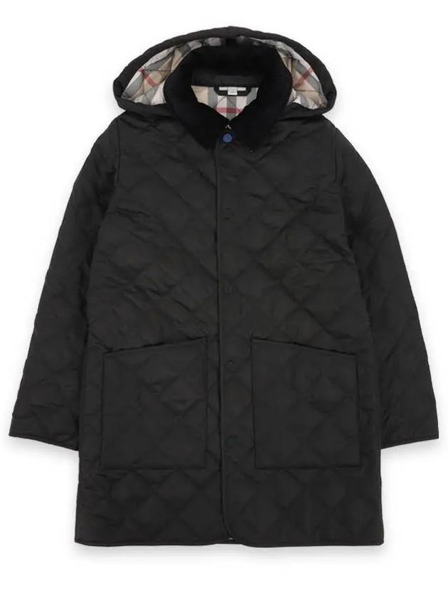 Kids Corduroy Collar Diamond Hooded Quilted Jacket Black - BURBERRY - BALAAN 3