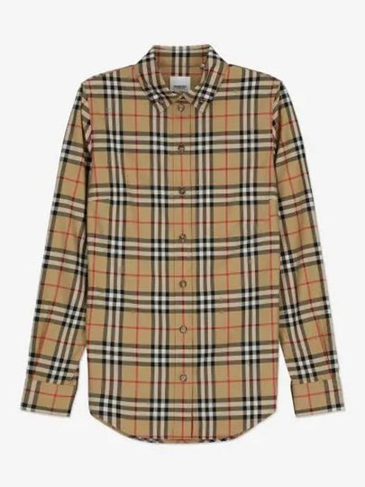 Button Down Collar Vintage Check Stretch Cotton Long Sleeve Shirt Beige - BURBERRY - BALAAN 2