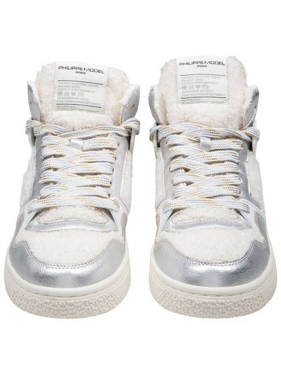 Philippe Model Mid Sneaker With Upper In Silver Laminated Calfskin And Faux Sheepskin Effect Fabric - PHILIPPE MODEL - BALAAN 2