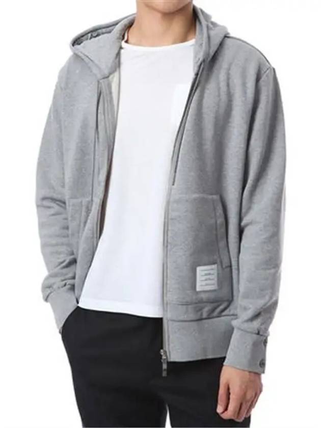 Center Back Stripe Cotton Zip Up Hoodie Light Grey - THOM BROWNE - BALAAN 2