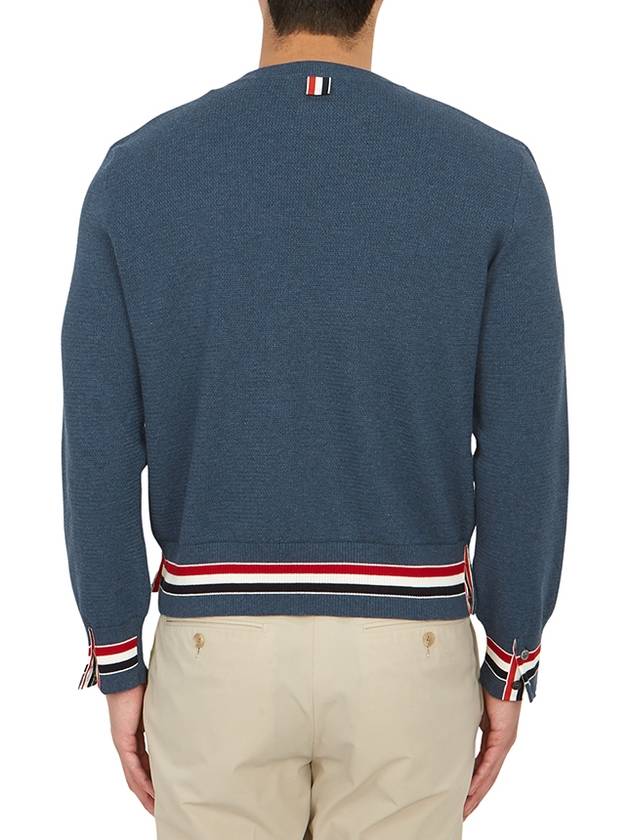 Textured Back Stripe Crewneck Cotton Knit Top Dark Blue - THOM BROWNE - BALAAN 5