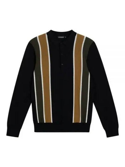 Heden Striped Knit Long Sleeve Polo Shirt Black - J.LINDEBERG - BALAAN 2