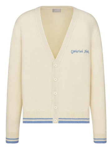 Embroidered Tag Logo Cardigan Beige - DIOR - BALAAN 1