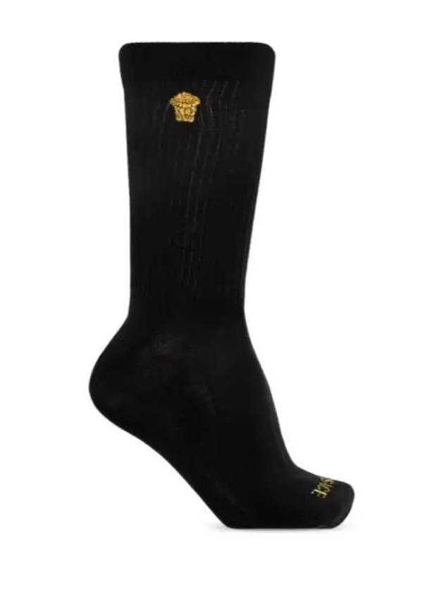 Embroidered Medusa Ribbed Socks Black - VERSACE - BALAAN 2