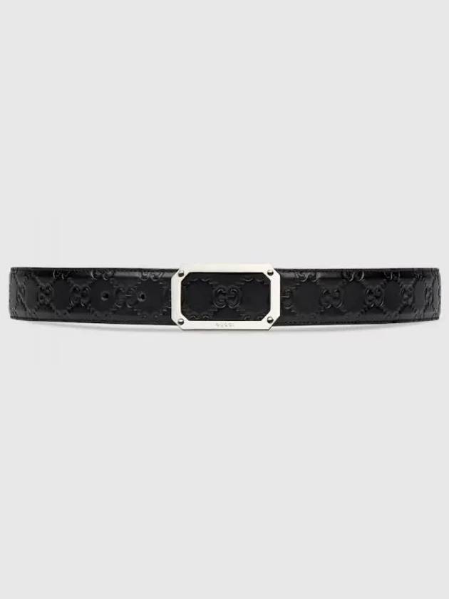 GG Signature Silver Buckle Leather Belt Black - GUCCI - BALAAN 2