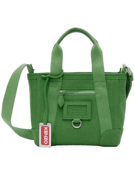 Logo Tag Zipper Mini Tote Bag Green - KENZO - BALAAN 1