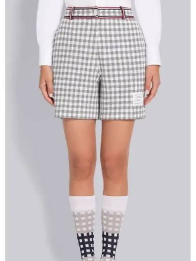 Gingham Stripe Trim High Waisted Shorts Medium Grey - THOM BROWNE - BALAAN 2