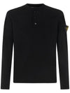 Logo Patch Three Button Long Sleeve T-Shirt Black - STONE ISLAND - BALAAN 1