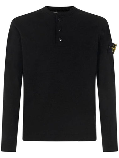 Logo Patch Three Button Long Sleeve T-Shirt Black - STONE ISLAND - BALAAN 1