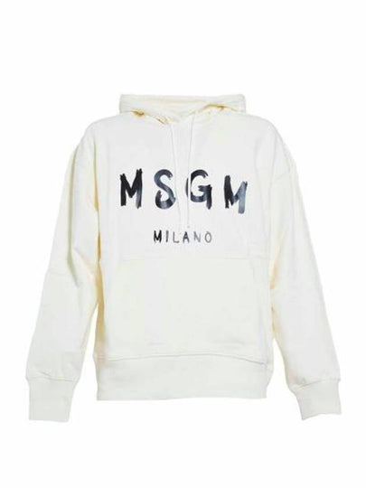 Milano Brushed Logo Cotton Hoodie Beige - MSGM - BALAAN 2