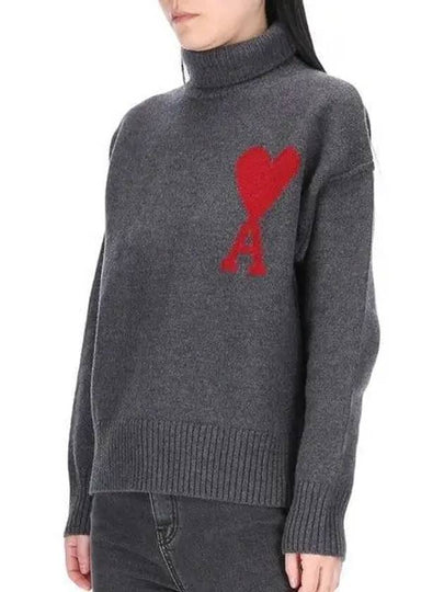 Intarsia Heart Logo Turtleneck Grey - AMI - BALAAN 2