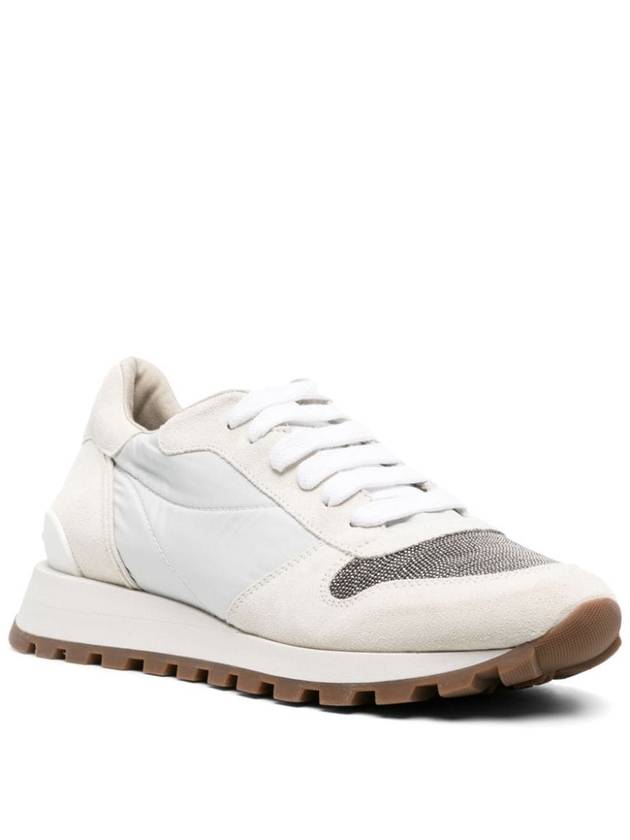 Suede Techno Fabric Runner Low Top Sneakers White - BRUNELLO CUCINELLI - BALAAN 3