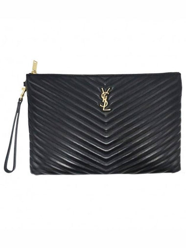 Women s Saint Laurent 440222 Black Matelasse Monogram Document Holder Strap Clutch gt Pouch Gangbuk used luxury goods - SAINT LAURENT - BALAAN 1