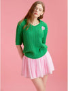 Falling In Golf V-neck Collar Cable Knit Green - GOXO - BALAAN 2