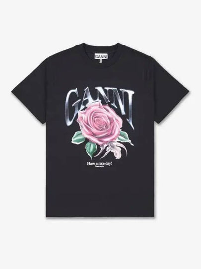 Basic Rose Relax Jersey Short Sleeve T-Shirt Black - GANNI - BALAAN 2