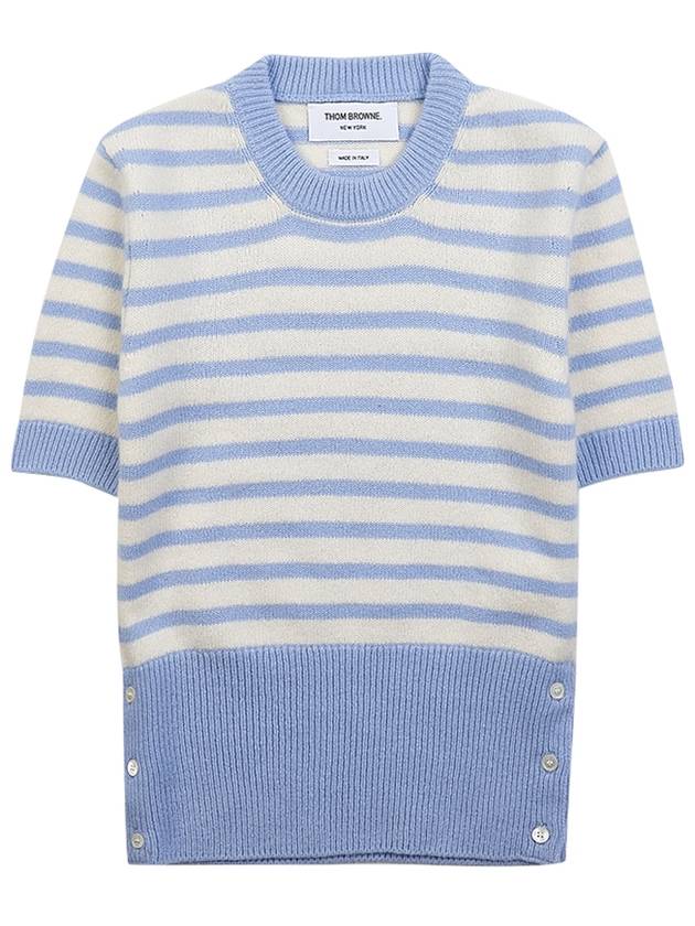 Striped Jersey Stitch Short Sleeve Knit Top Blue - THOM BROWNE - BALAAN 10