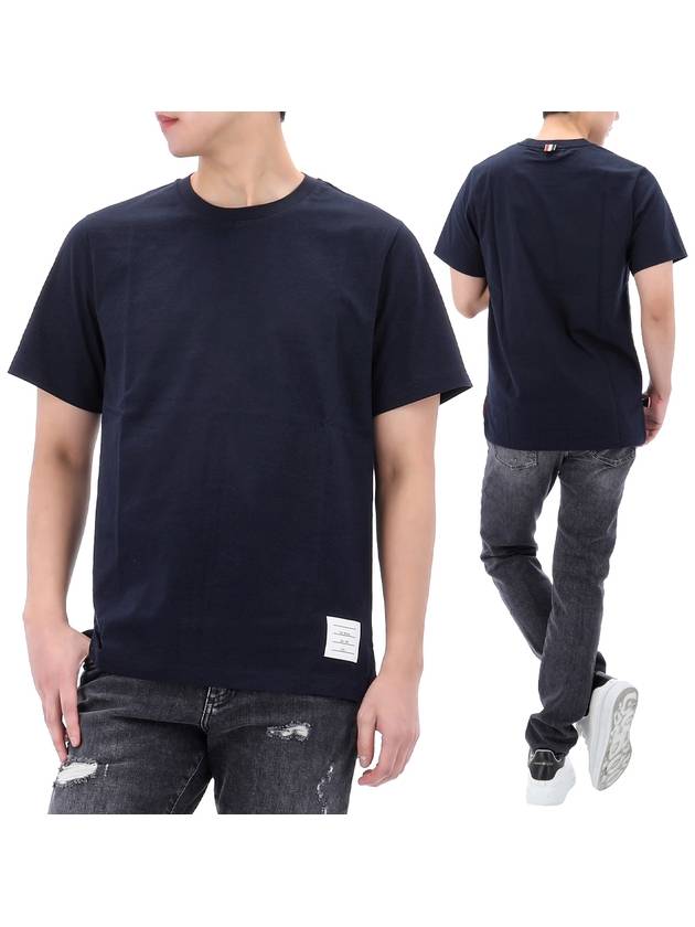 Men's Side Slit Relaxed Short Sleeve T-Shirt Navy - THOM BROWNE - BALAAN 2