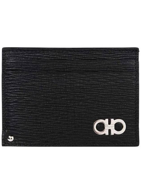 Double Gancini Leather Card Wallet Black - SALVATORE FERRAGAMO - BALAAN 2