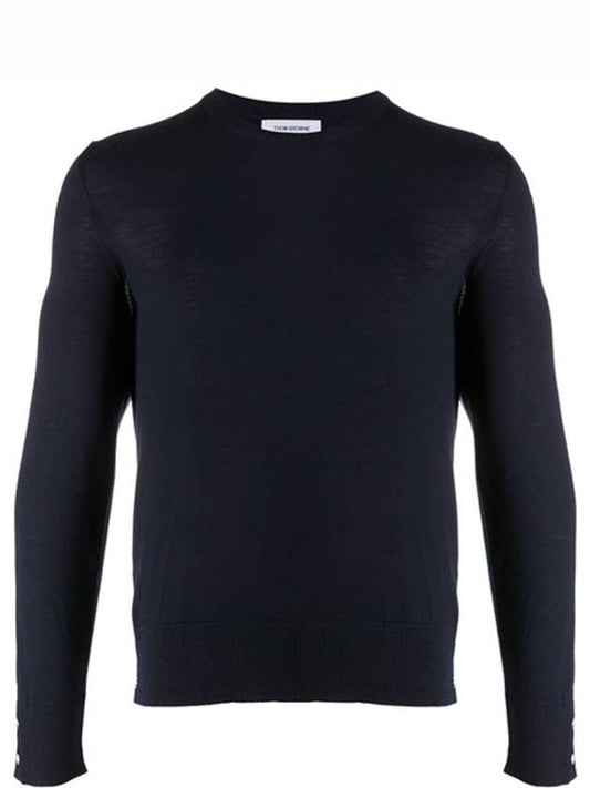 Back Stripe Merino Wool Knit Navy - THOM BROWNE - BALAAN.