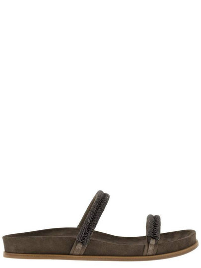 Double Straps Suede Slippers Brown - BRUNELLO CUCINELLI - BALAAN 2