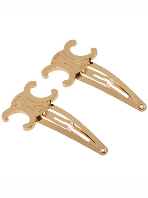 Triomphe Snap Brass Steel Hair Clip Gold Set Of 2 - CELINE - BALAAN 8