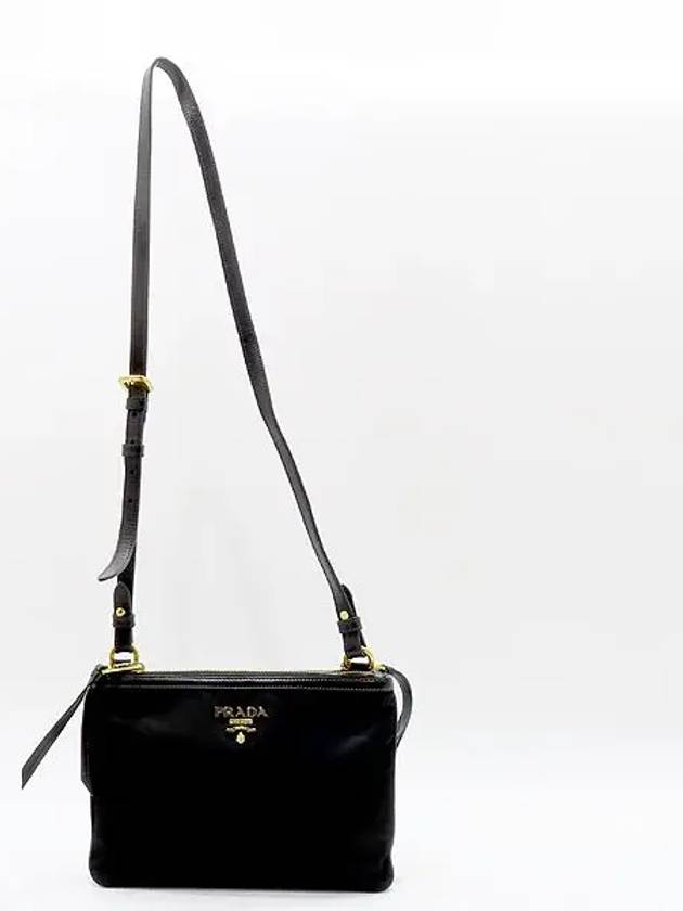 1BH046 Black Pocono Nylon Double Zip Cross Bag - PRADA - BALAAN 4