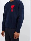 Navy Big Heart Logo Round Sweater A21FK009 016 410 - AMI - BALAAN 3