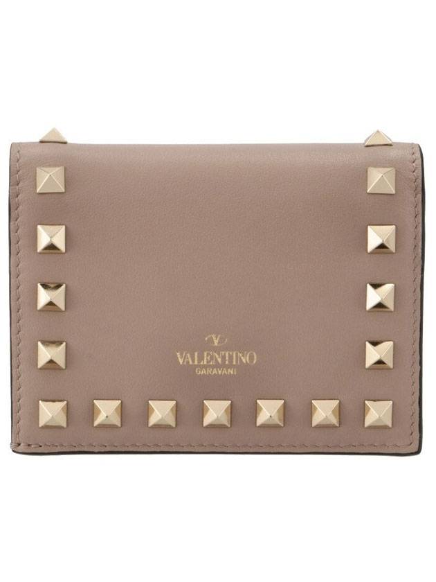 Rockstud Flip Bicycle Wallet Beige - VALENTINO - BALAAN.