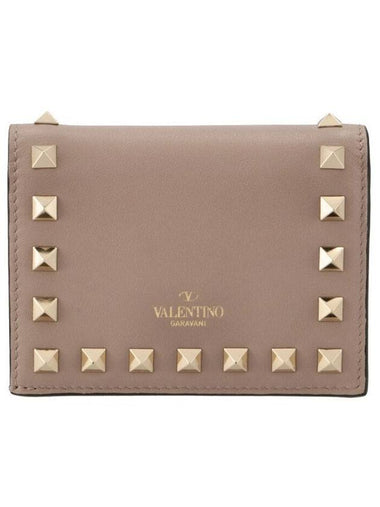 Rockstud Logo Half Wallet Pink - VALENTINO - BALAAN 1