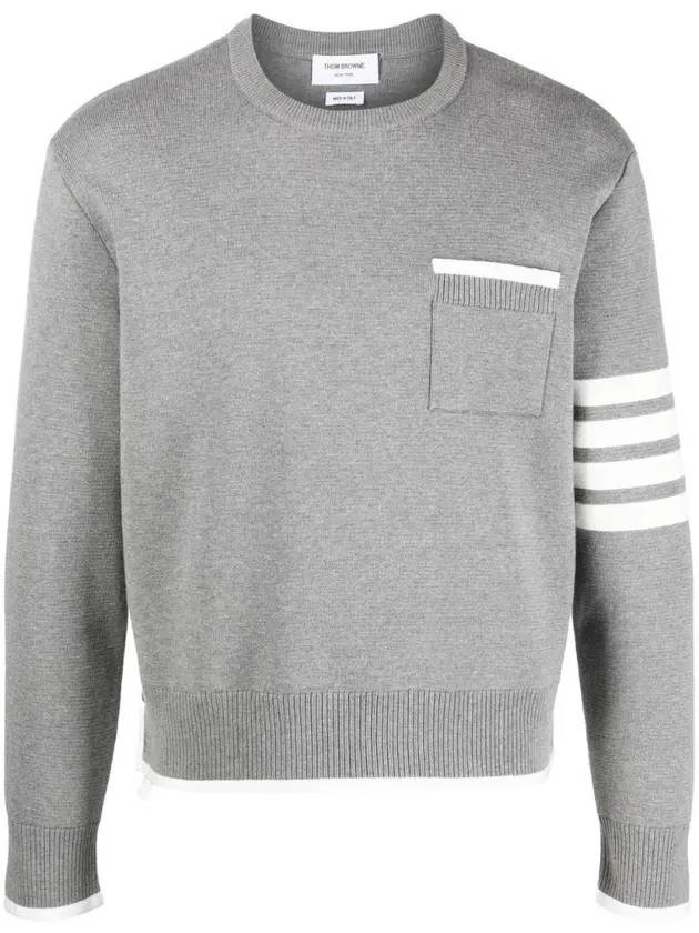 Milano Stitch 4-Bar Boxy Crew Neck Pullover Knit Top Grey - THOM BROWNE - BALAAN 1