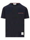 Men's Medium Weight Jersey Tipped Pocket Crewneck Short Short Sleeve T-Shirt Navy - THOM BROWNE - BALAAN 2