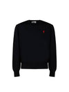 Heart Embroidered Logo Crew Neck Knit Top Black - AMI - BALAAN 2