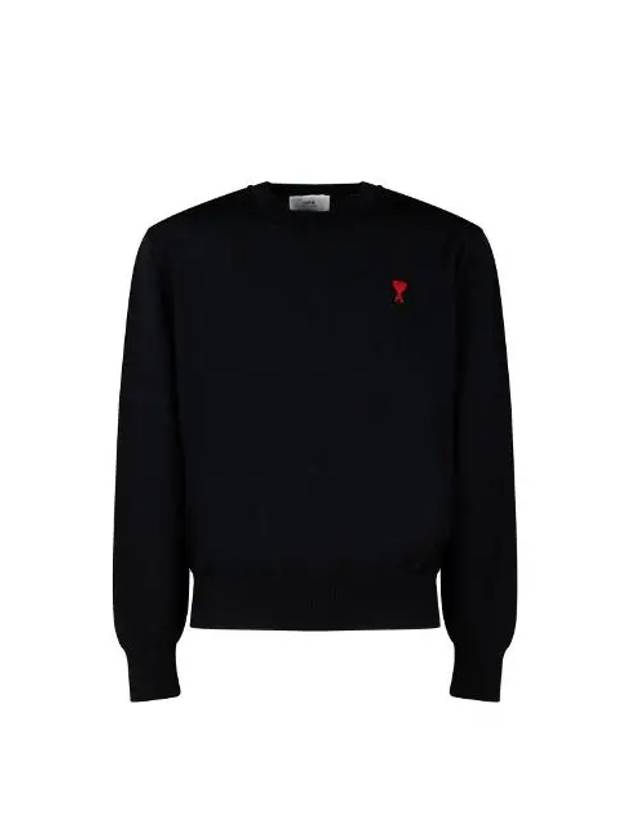 Heart Embroidered Logo Crew Neck Knit Top Black - AMI - BALAAN 2