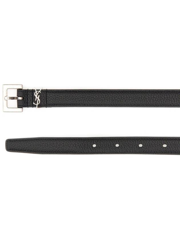 Men's Monogram Grain Belt Black - SAINT LAURENT - BALAAN 3