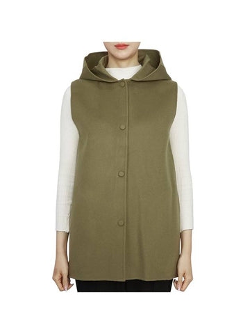 Women's Wool Cashmere Hooded Vest Green - THEORY - BALAAN 1