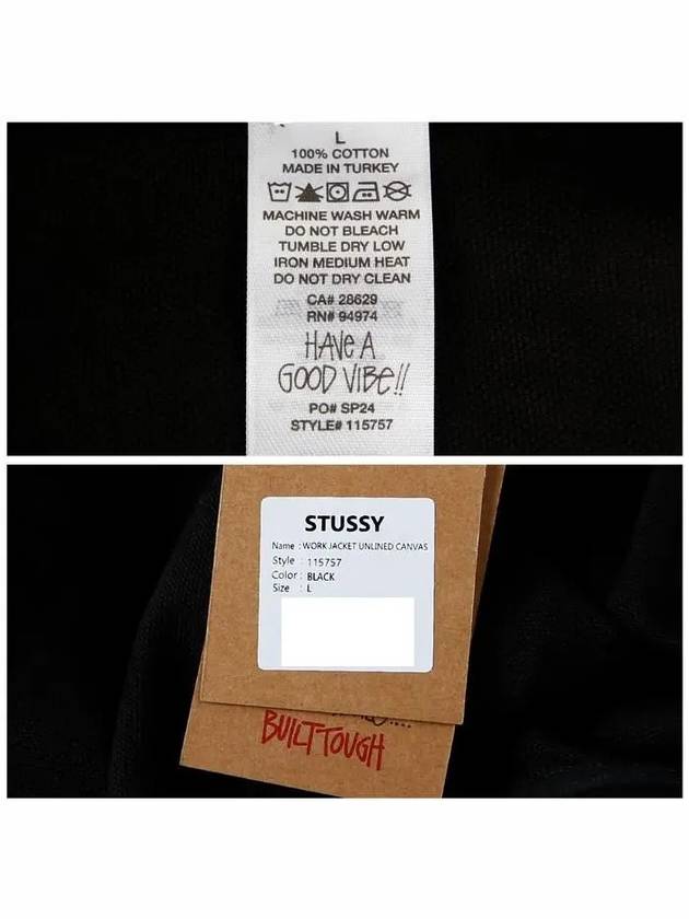 115757 C 0001 BLACK Unlined Canvas Work Jacket - STUSSY - BALAAN 7