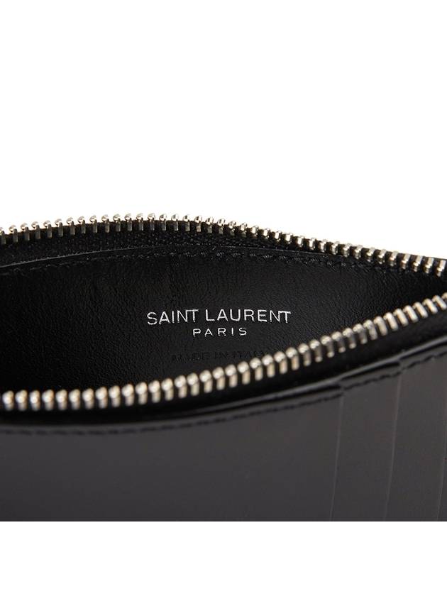 Tiny Cassandre Fragments Silver Hardware Leather Zipper Card Wallet Black - SAINT LAURENT - BALAAN 7