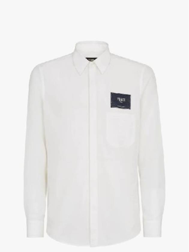 Men's Pocket Logo Patch Detail Long Sleeve Shirt White - FENDI - BALAAN 2