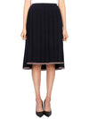 Full Needle Stitch Merino Wool Tipping Pleated Skirt Navy - THOM BROWNE - BALAAN 2