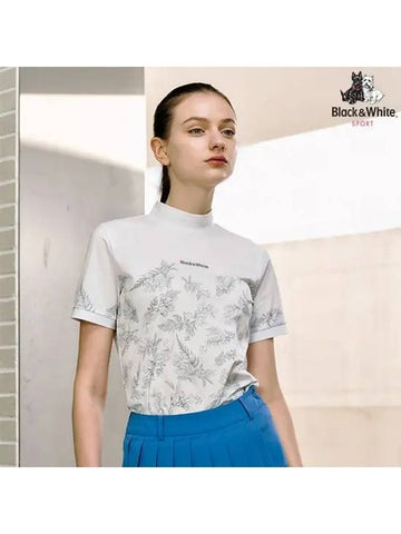 Women s garden print high neck short sleeve t shirt 9234LZPP WHITE - BLACK&WHITE - BALAAN 1