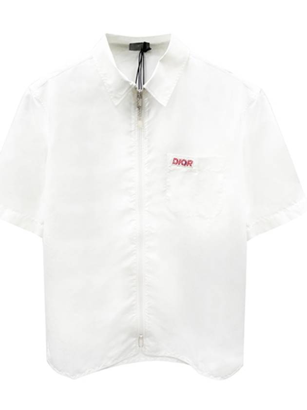 Embroidered Logo Patch Zipper Short Sleeve Shirt White - DIOR - BALAAN 2