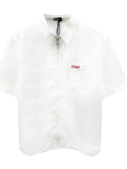 Embroidered Logo Patch Zipper Short Sleeve Shirt White - DIOR - BALAAN 2