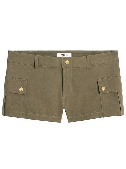 Women's Cotton Mini Cargo Shorts Khaki - CELINE - BALAAN.