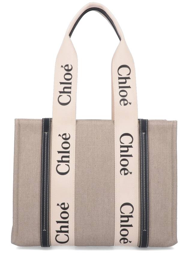 Woody Canvas Medium Tote Bag White Navy - CHLOE - BALAAN 2