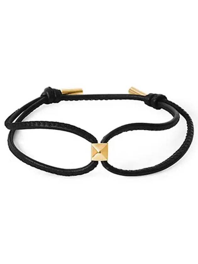 Rockstud Metal Pendant Knot Detail Leather Bracelet Black - VALENTINO - BALAAN 6