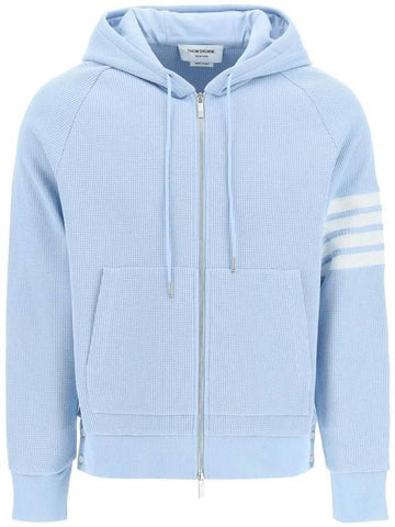 Men's Wapple 4 Bar Reglan Hooded Zip Up Light Blue - THOM BROWNE - BALAAN.