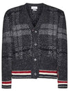 Donegal Tartan Stripe V-Neck Cardigan Grey - THOM BROWNE - BALAAN 2