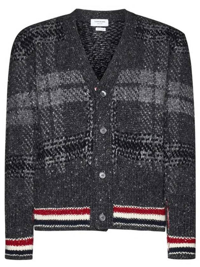 Donegal Tartan Stripe V-Neck Cardigan Grey - THOM BROWNE - BALAAN 2