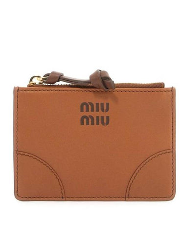 Leather Card Wallet Brown - MIU MIU - BALAAN 1